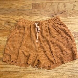 New In Women Thermal Waffle Weave Lounge Shorts Lined Rust Orange S